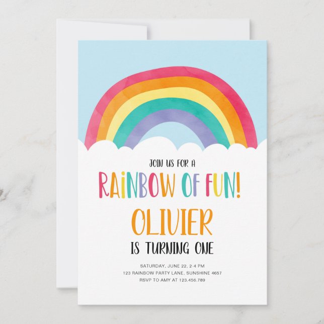 Rainbow of Fun Blue Boy Birthday Invitation (Front)