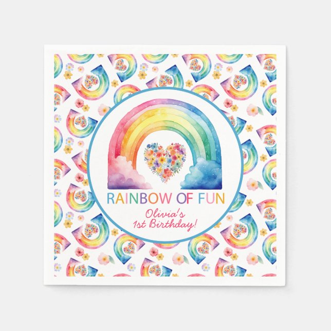 Rainbow of Fun Floral Heart Birthday Napkins (Front)