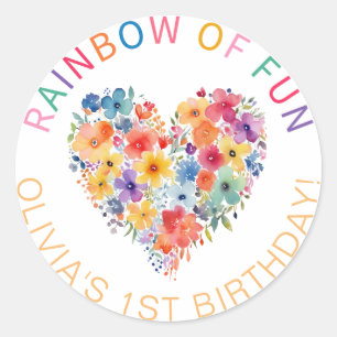 Rainbow of Fun Floral Heart Birthday Sticker