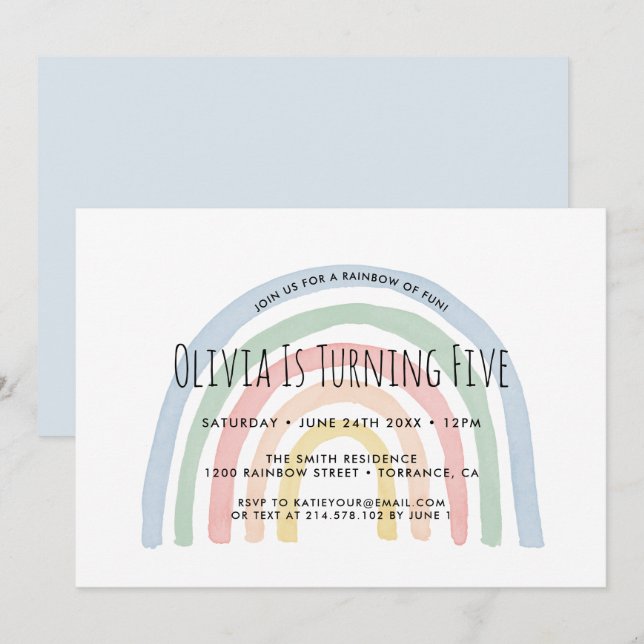 Rainbow Of Fun Rainbow 5th Birthday Invitation (Front/Back)