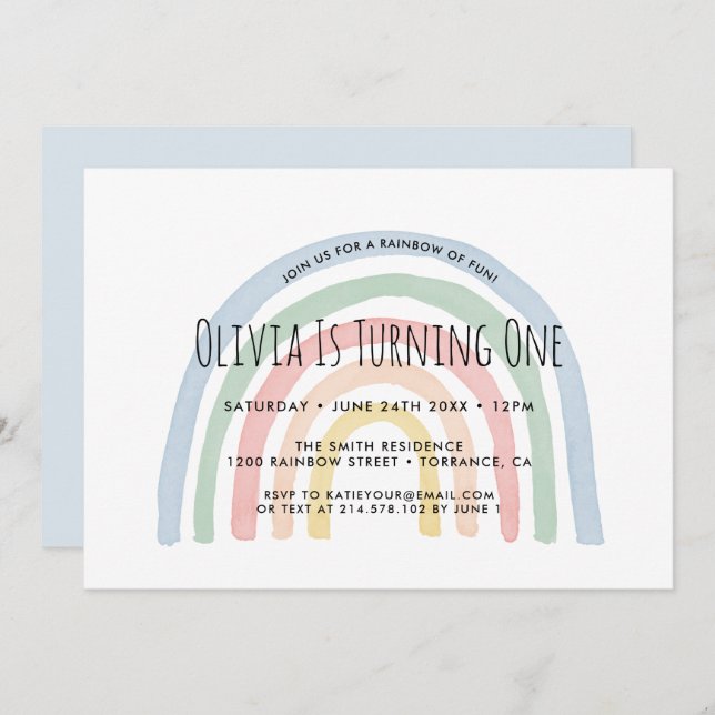 Rainbow Of Fun Rainbow First Birthday Invitation (Front/Back)