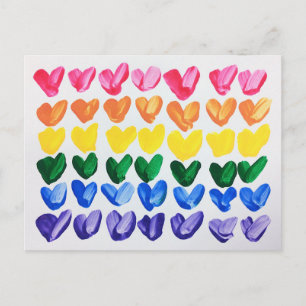 Rainbow of Love - Fun Colorful Hand Painted Hearts Postcard