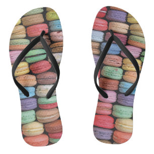 Rainbow of Stacked French Macaron Cookies Flip Flops