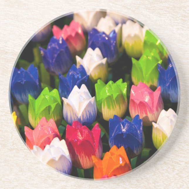 Rainbow of Wooden Tulips Coaster (Front)