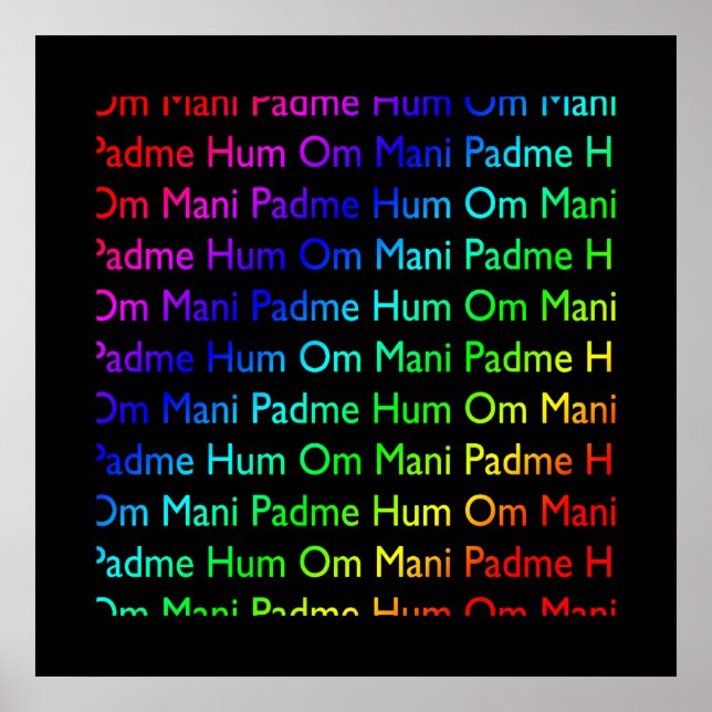 Rainbow Om Mani Padme Hum on Black Print (Front)