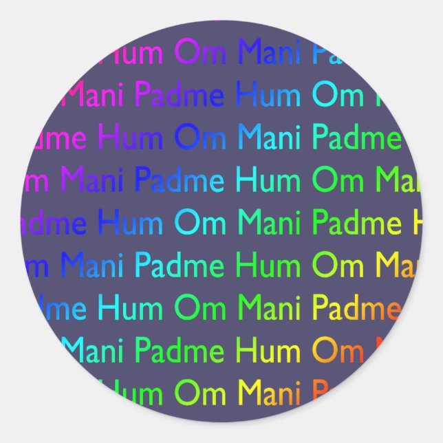 Rainbow Om Mani Padme Hum on Purple Classic Round Sticker (Front)