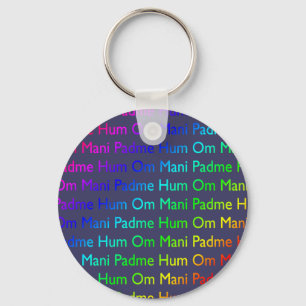 Rainbow Om Mani Padme Hum on Purple Key Ring