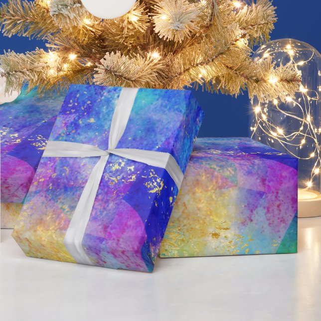 Rainbow Ombre and Gold Fire Opal Pattern Wrapping Paper (Holidays)