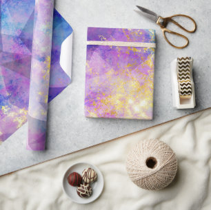 Rainbow Ombre and Gold Fire Opal Pattern Wrapping Paper
