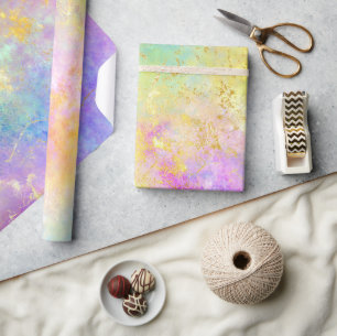 Rainbow Ombre and Gold Fire Opal Pattern Wrapping Paper