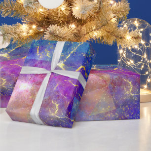 Rainbow Ombre and Gold Fire Opal Pattern Wrapping Paper