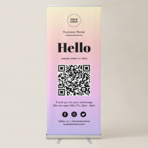 Rainbow Ombre Business Covid QR Code Check-In Retractable Banner