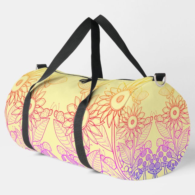 Rainbow Ombre Butterfly & Ladybugs Duffle Bag (Left Corner)