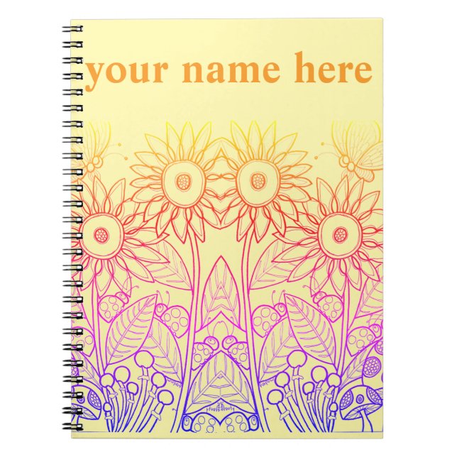 Rainbow Ombre Butterfly & Ladybugs Notebook (Front)