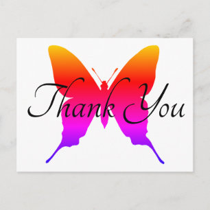 Rainbow Ombre Butterfly Silhouette Thank You Postcard