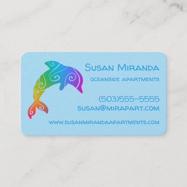 Rainbow Ombre Dolphin Business Card (Front)
