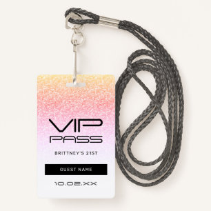  Rainbow Ombre Glitter VIP Pass Party Invitation ID Badge