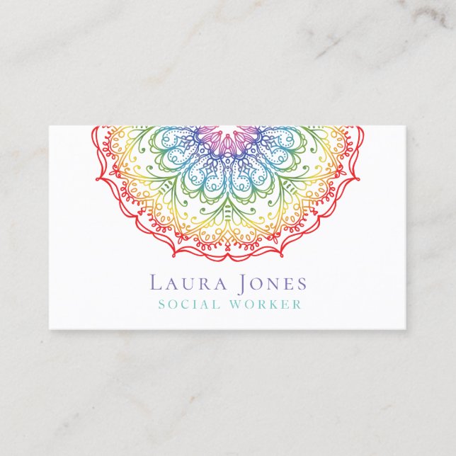 Rainbow Ombre Gradation Mandala Ladies Stylist Business Card (Front)