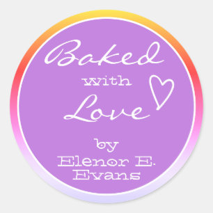 Rainbow Ombre Gradience Frame Baked with Love Classic Round Sticker