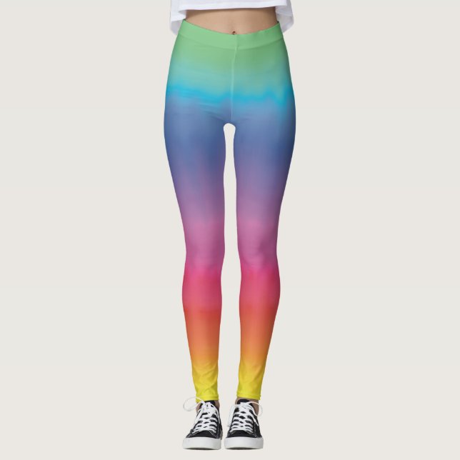 Rainbow Ombré Hand Painted Art by Heva Weva  Leggings (Front)