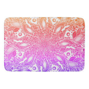 Rainbow ombre leaf mandala bath mat