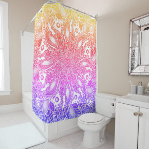 Rainbow ombre leaf mandala shower curtain