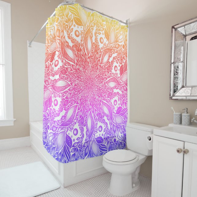 Rainbow ombre leaf mandala shower curtain (In Situ)