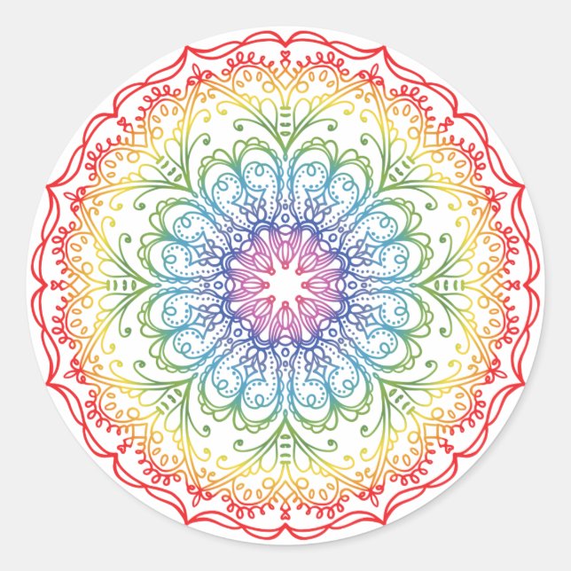 Rainbow Ombre Mandala Classic Round Sticker (Front)