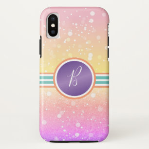 Rainbow Ombre Monogram Bling Glam iPhone XS Case