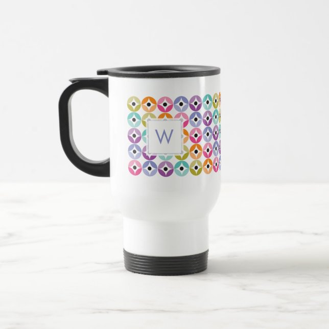 Rainbow Ombre Polka Dot Quilt Pattern Travel Mug (Left)