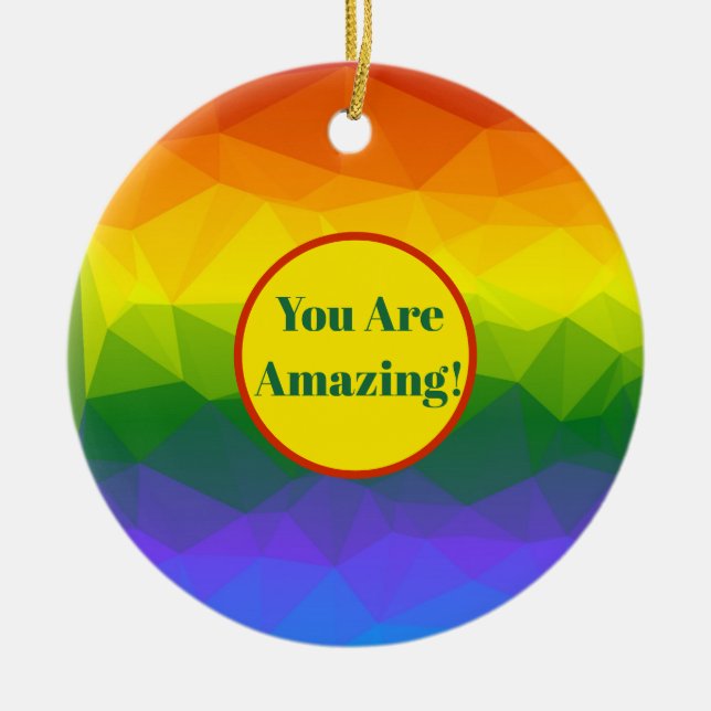 Rainbow Ombre Polygon Ceramic Tree Decoration (Front)