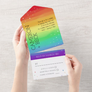 Rainbow Ombre & Stars LGBT Wedding All In One Invi Invitation