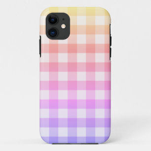 Rainbow ombré & White Plaid Gingham Pretty iPhone 11 Case