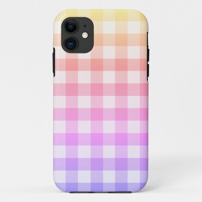 Rainbow ombré & White Plaid Gingham Pretty Case-Mate iPhone Case (Back)