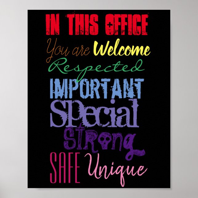 Rainbow on Black "In this Office" Moivational Poster (Front)