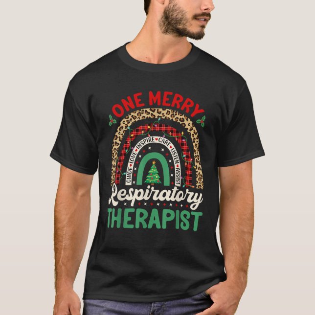 Rainbow One Merry Respiratory Therapist Xmas Light T-Shirt (Front)