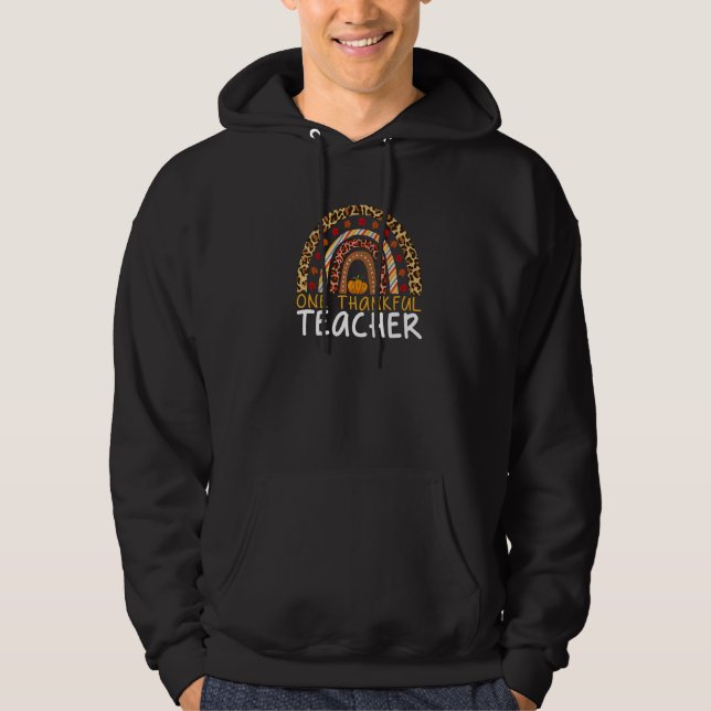 Rainbow One Thankful Teacher Leopard Fall Thanksgi Hoodie (Front)