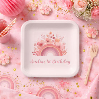 Rainbow Onederful 1st Birthday Party Paper Plate