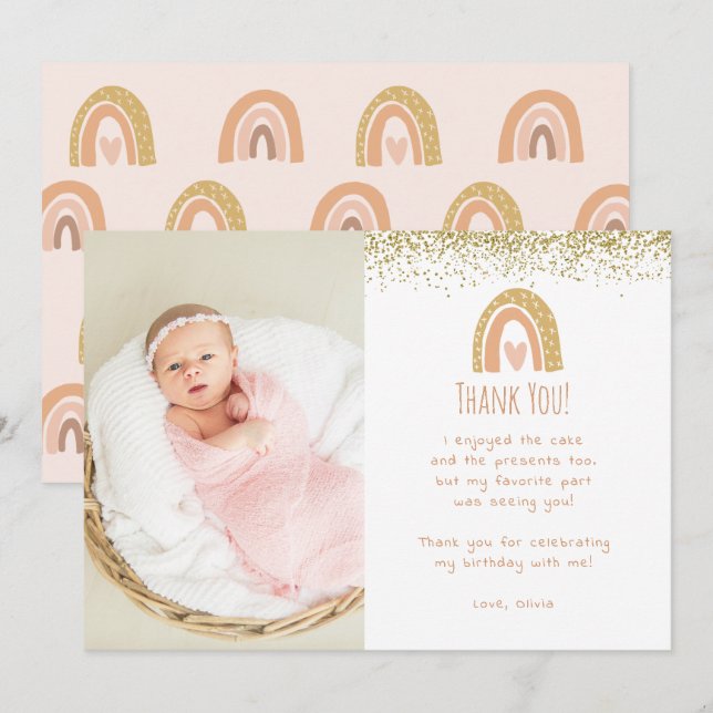 Rainbow Onederful Birthday Photo Thank You Invitation (Front/Back)