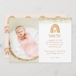 Rainbow Onederful Birthday Photo Thank You Invitation