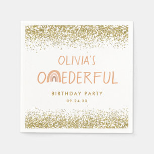 Rainbow Onederful Girl 1st Birthday Party Napkin