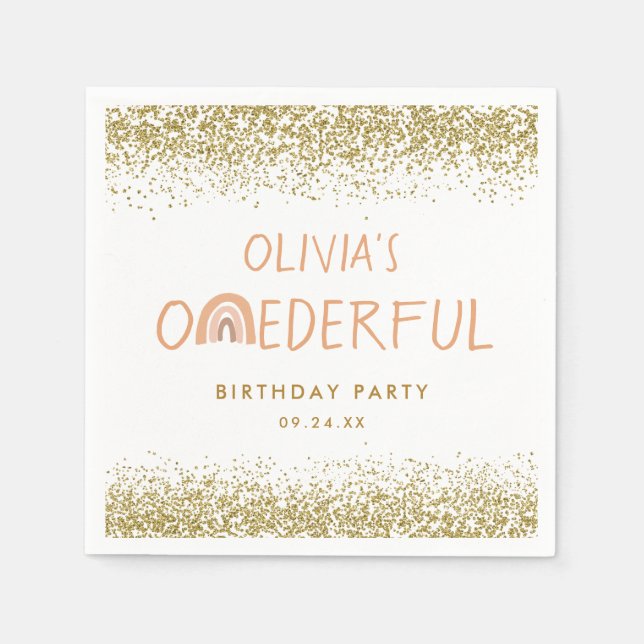 Rainbow Onederful Girl 1st Birthday Party  Napkin (Front)