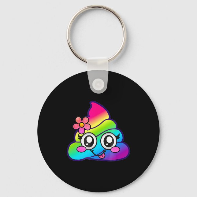 Rainbow Op Emoji Cute Unicorn O Flower Silly  Key Ring (Front)