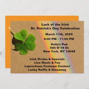 Rainbow Orange & Green Clover Drinking Irish   Invitation