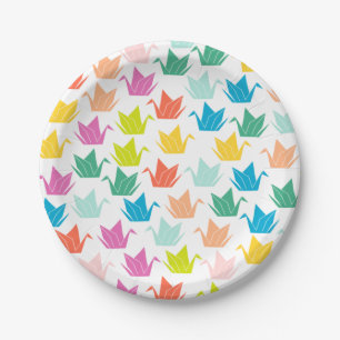 Rainbow Origami Crane Paper Plates