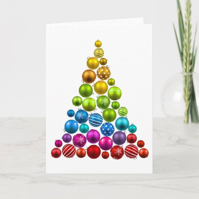 Rainbow Ornament Christmas Tree Holiday Card (Front)