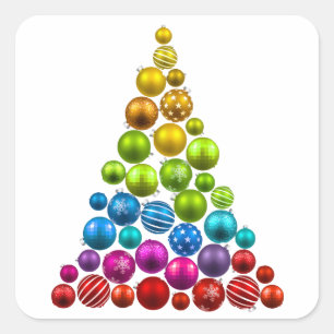 Rainbow Ornament Christmas Tree Square Sticker
