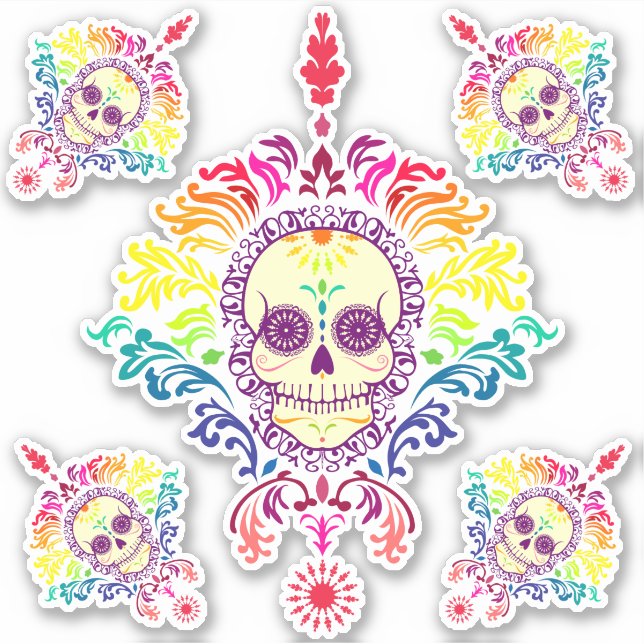 Rainbow Ornate Day of the Dead Sugar Skulls (Front)