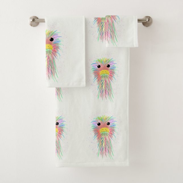 Rainbow Ostrich  Bath Towel Set (Insitu)