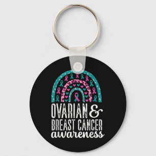 Rainbow Ovarian And Breast Cancer Awareness Pink T Key Ring